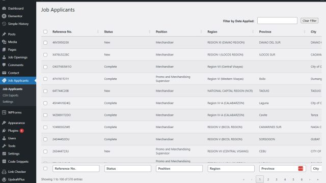 An HR dashboard to process applicants, mark qualified candidates, and export data to external HR systems.