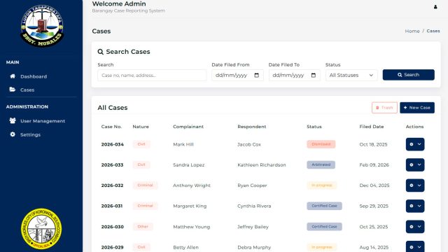 The central hub for managing all case records, equipped with filtering tools to streamline search and navigation across the case list.