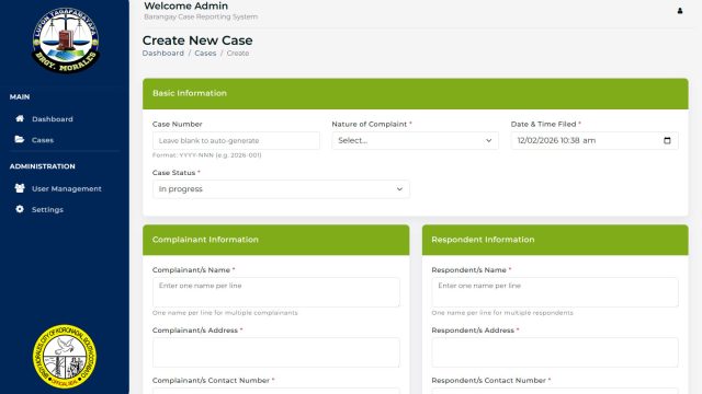 An optimized form designed to facilitate fast and intuitive case record creation, minimizing input time while ensuring data accuracy.