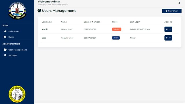 A role-based user access control interface enabling two-tier access levels ensuring proper segregation of privileges between administrative and regular users.