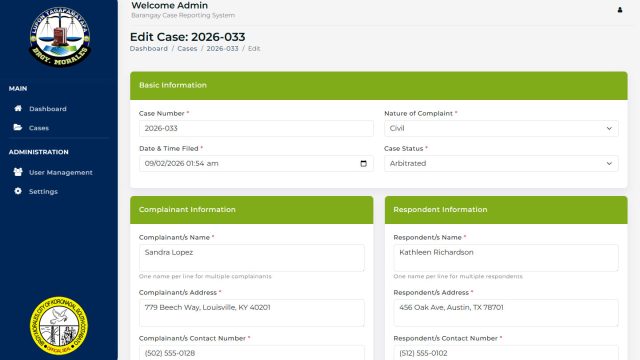 Form for editing case details and documenting additional proceedings such as mediations, conciliations, and arbitration outcomes.