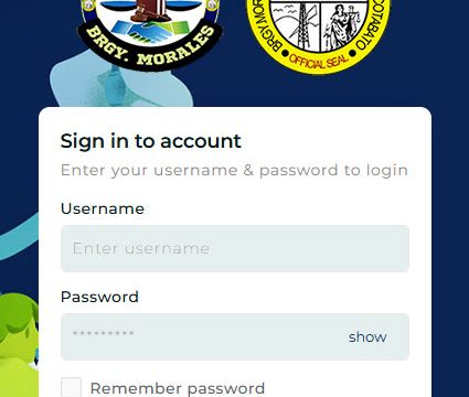The app’s welcome screen features original artwork as a cover background, prominently displaying the official seal and logo of the barangay office for a localized and professional brand presence.