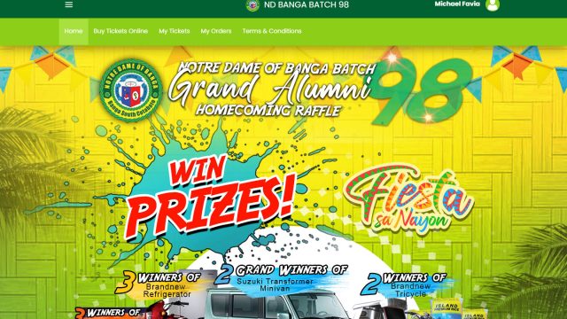 Festive homepage designed to match Batch 98's event theme.