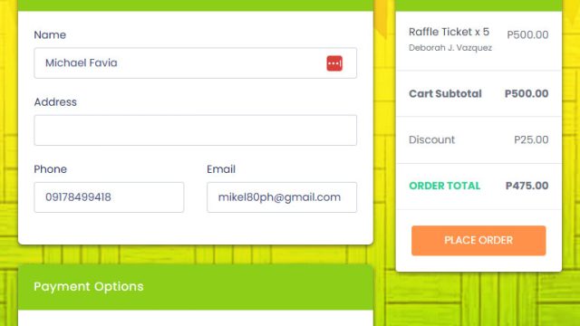 Checkout page where customers finalize their orders and select from payment methods configured in the app's backend.