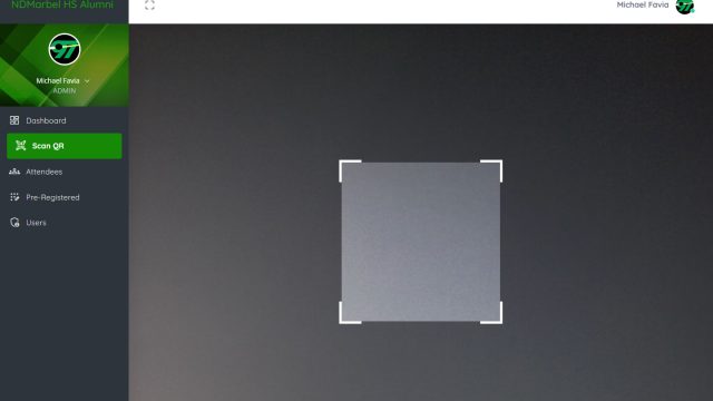 A QR code scanning module for gatekeepers to check in pre-registered guests