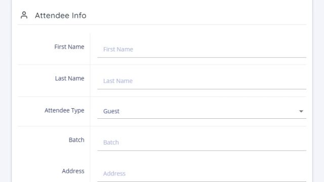 Attendee management forms with full create, read, update, and delete functionality